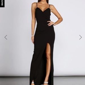 Black velvet wrap crossed back maxi dress